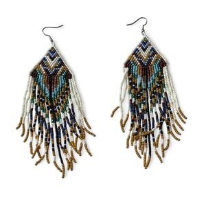 Colorful Beaded Fringe Statement Earrings